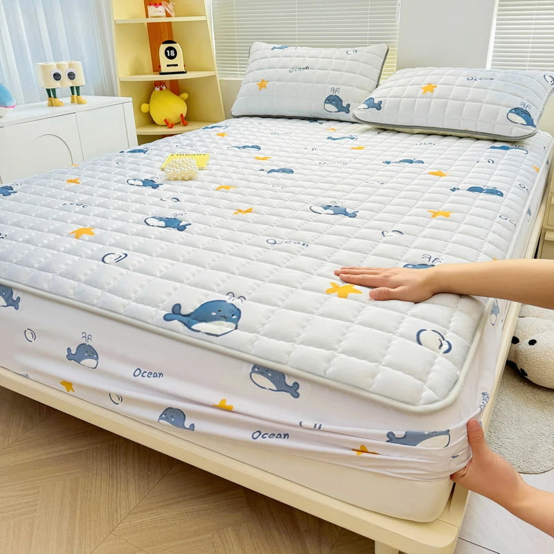 Thick Mattress Cover Cartoon Style Bedspread Quilted Bed Cover for Home Adults Kids Bed Linen fundas de colchón (No Pillowcase).