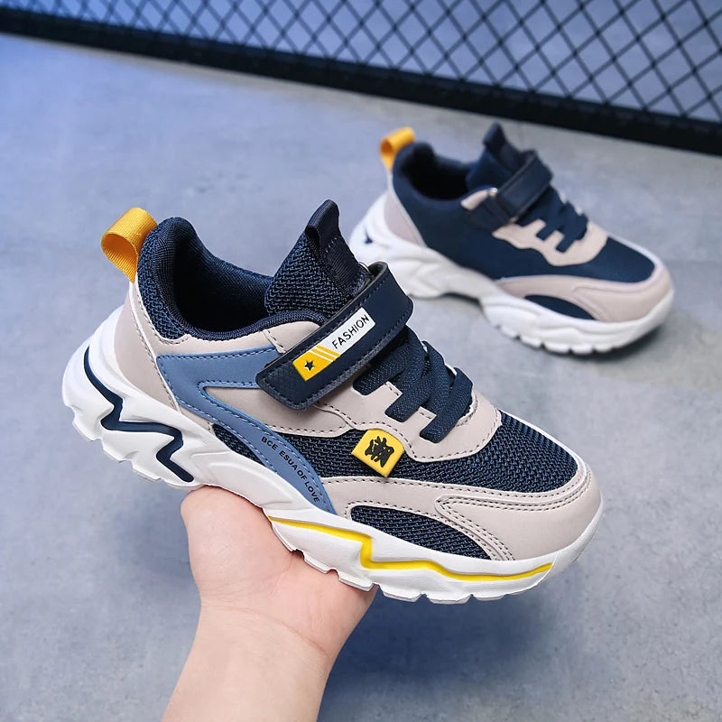 Kid Sneakers Sport Shoes for Boys Fashion Leather Children Breathable Mesh Comfort Shoes Casual Walking Outdoor Running Shoes.