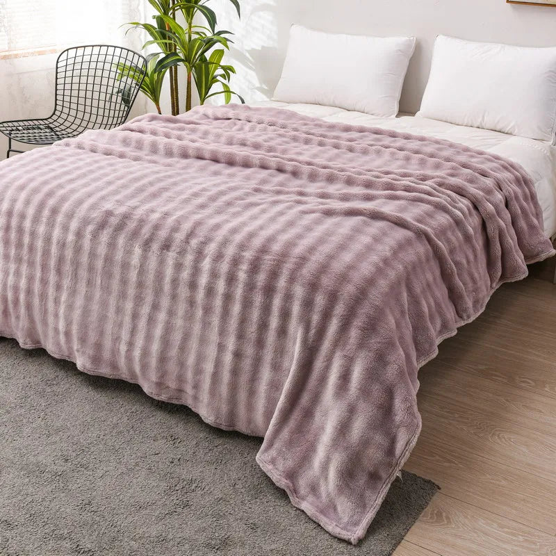 Solid Color Flannel Rabbit Fur Blanket Nap Cover Blanket Soft Sofa Blanket Coral Fleece Cover For Bedroom Manufacturer Wholesale.