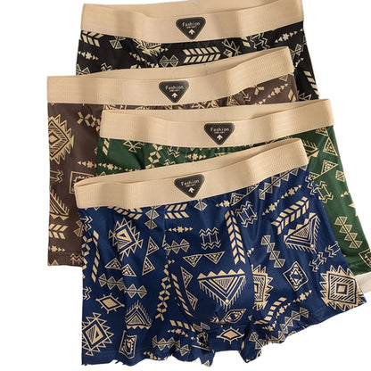 4Pcs Boxer Shorts männer Unterwäsche Eis Seide Unterhose Sexy Höschen Gedruckt Boyshort Atmungsaktive Elastische Dessous Plus Größe L-4XL