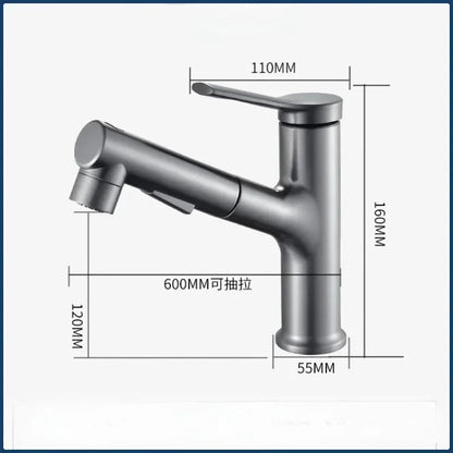 Single Handle Dual Hole Hot Cold Brass Washbasin Faucet 3 Function Stream Sprayer Pull Out Basin Sink Mixer Tap for Bathroom