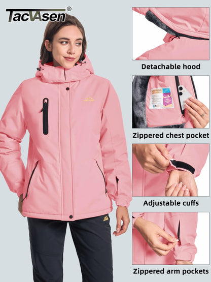 TACVASEN Winter Fleece Lined Hooded Parka Jacket Womens Ski Snowboard Warm Coats Waterproof 5 Zipper Pockets Windbreaker Outwear.