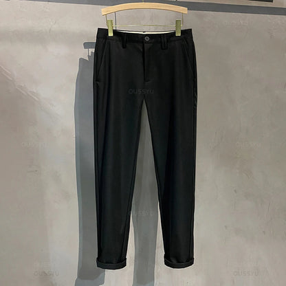 97%Cotton Autumn Winter Casual Pants Men Business Fashion Classic Solid Color Stretch Straigh Grey Khaki Brand Trousers Male 38