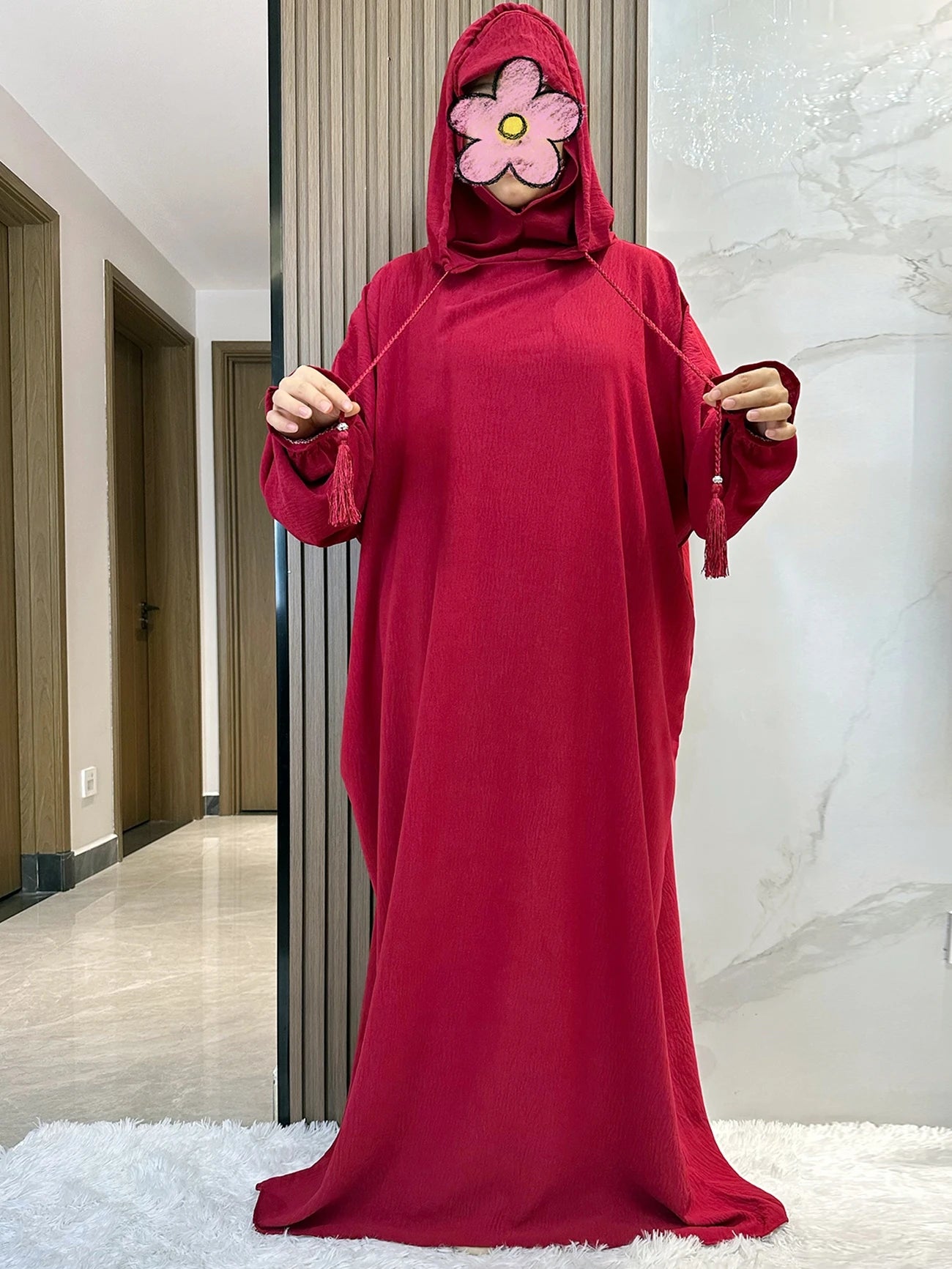 Muslim Abaya Solid Cotton Pullover Two Hat Women Eid Hooded Long Maxi Dress Turkey Kaftan Arab Robe Islamic Hijab Dubai Clothing.