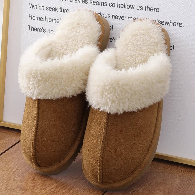 Kidmi Winter Men Plush Slippers Suede Fuzzy Soft Fluffy Collar Lining Men Slippers Indoor Warm Furry Fur House Flat Men Shoes.