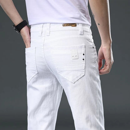 2025 Autumn Men's White Slim Fit Straight Jeans Casual Stretch Denim Pants Comfortable Fashion Streetwear Male Brand Clothing.