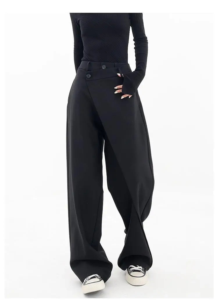 HOUZHOU Women Wide Suit Pants High Waist Gothic Japanese Style Baggy Black Trousers Irregular Straight Pants Casual Streetwear.