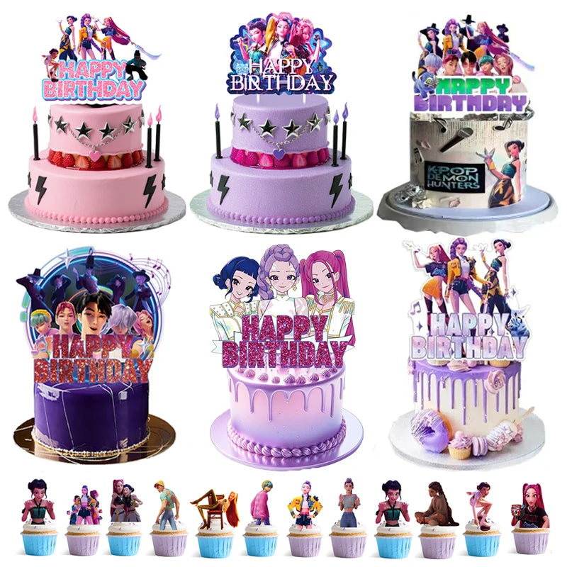 1/25 stücke Dämon Jäger Kuchen Topper Alles Gute Zum Geburtstag Party Kuchen Dekoration Kinder Favor Kpop Dämon Jäger Kuchen Ornamente Baby dusche.
