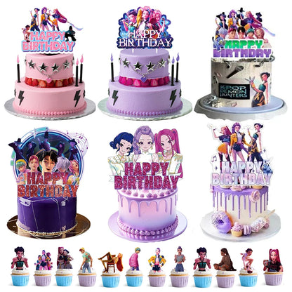 1/25 stücke Dämon Jäger Kuchen Topper Alles Gute Zum Geburtstag Party Kuchen Dekoration Kinder Favor Kpop Dämon Jäger Kuchen Ornamente Baby dusche.