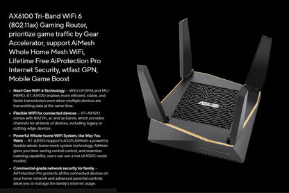 ASUS RT-AX92U AX6100 Tri-Band WiFi 6 802.11AX Gaming Router 6100Mbps MU-MIMO & OFDMA AiMesh Whole Home Mesh WiFi GPN Mobile Game.