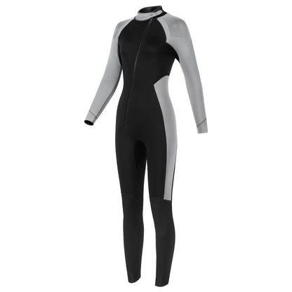 Women 3mm Neoprene One-Piece Thermal Wetsuit Mock Neck Long Sleeve Front Zipper Jumpsuit for Swimming Surfing Snorkeling Diving.