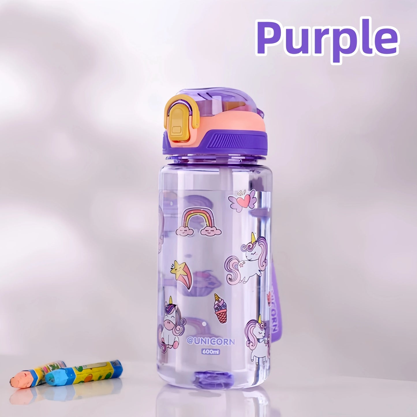 600ml Dinosaur Water Bottle For Kids Water Sippy Cup With Silicone Straw Leakproof Plastic Water Bottles Summer Kids Water Cup.
