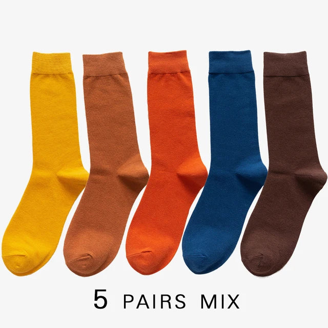 5Pairs New High Quality Business Casual Men Socks Black Men's Dress Long Socks Autumn Keep Warm Colorful Full Happy Socks Male