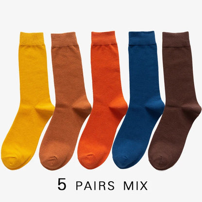 5Pairs New High Quality Business Casual Men Socks Black Men's Dress Long Socks Autumn Keep Warm Colorful Full Happy Socks Male