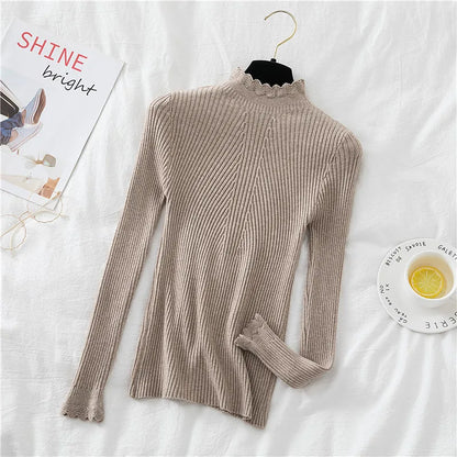 2026 weibliche Dünne Koreanische Strickwaren Tops Herbst Winter Pullover Frauen Hohl-out Pullover Langarm Rollkragenpullover