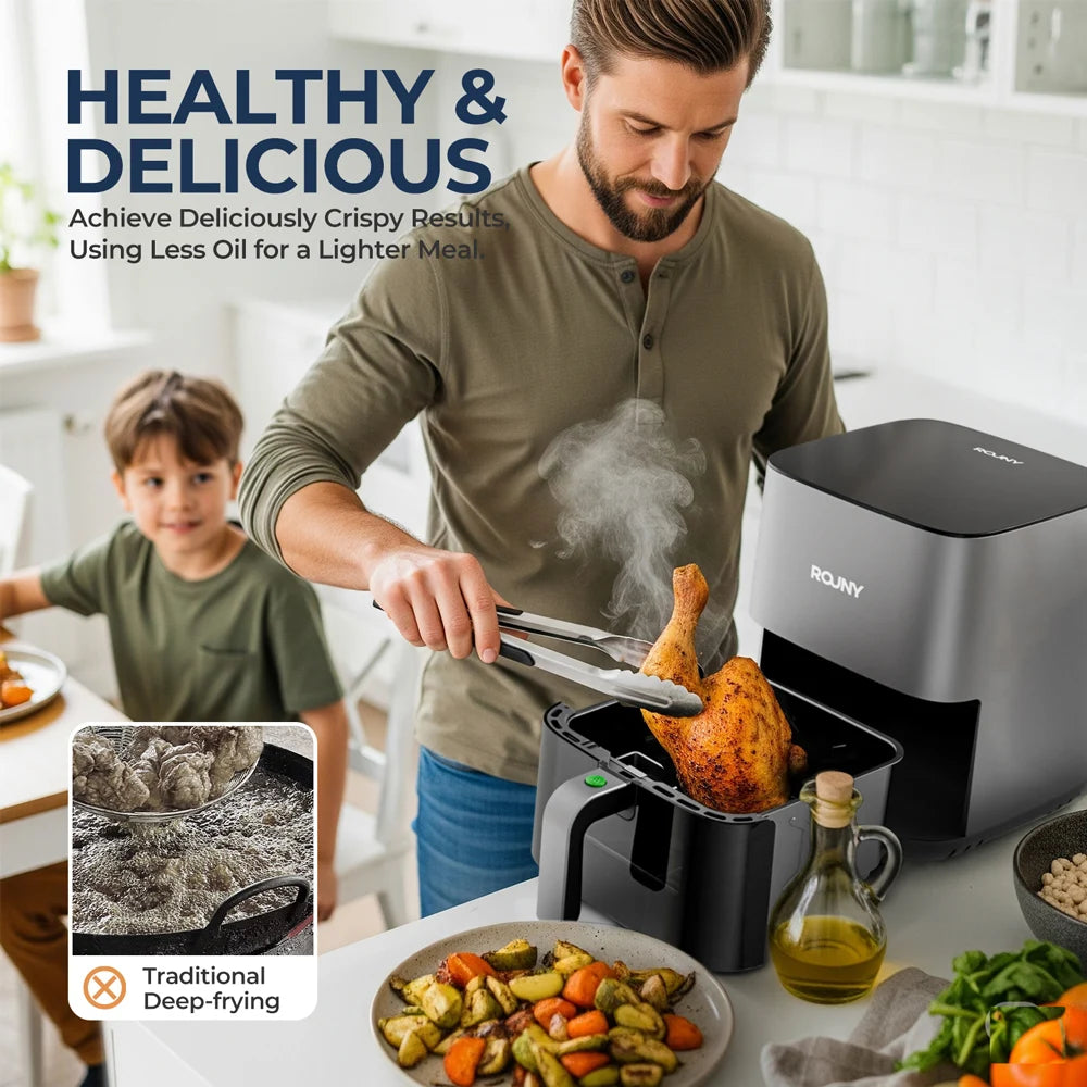 ROUNY Air Fryer 5L, Electric Hot Fryer Oven Oilless Cooker with Touch Control & Nonstick Basket & Visible Window, Family Size.