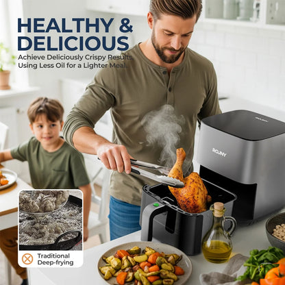 ROUNY Air Fryer 5L, Electric Hot Fryer Oven Oilless Cooker with Touch Control & Nonstick Basket & Visible Window, Family Size.