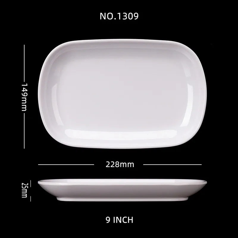 Rectangle Melamine Breakfast Plate Meal Dish Trays Imitation Porcelain Dessret Snack Dishes to Eat Kitchen Tableware 8-10 Inch.