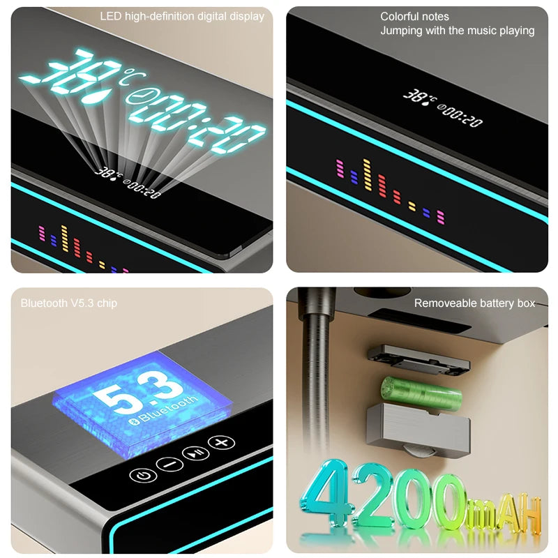 Bluetooth Music Digital Bathroom Shower System Ambient Lighting thermostatic Digital Bathroom Shower Set Faucets Accessories