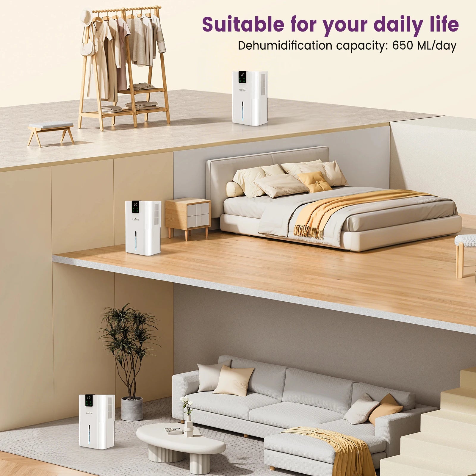 2800mL Air Dehumidifier Portable Mute Moisture Absorbers Machine Air Dryer Sleep Mode For Home Bedroom Office Kitchen Deodorizer.