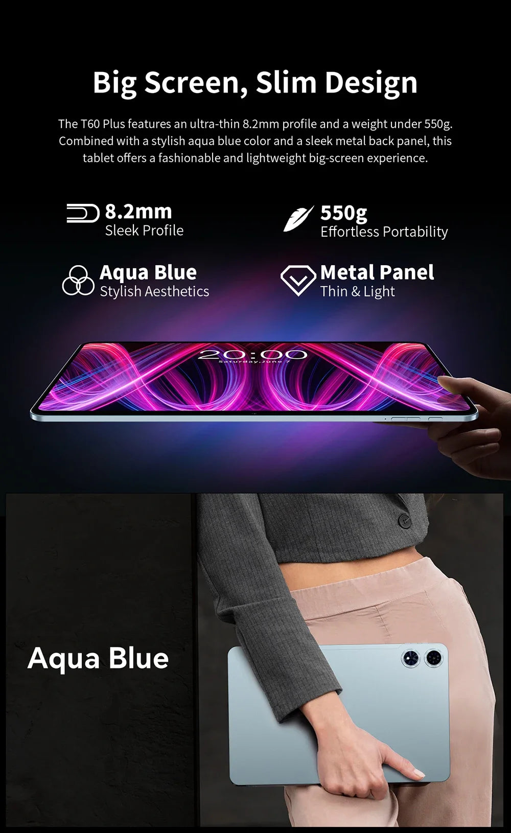 Teclast T60 Plus Tablet 12 inch MTK Helio G88 8-core CPU 6GB RAM 128GB ROM Android 14 Dual-band WiFi BT5.0 8000mAh 13MP+8MP.