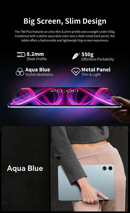 Teclast T60 Plus Tablet 12 inch MTK Helio G88 8-core CPU 6GB RAM 128GB ROM Android 14 Dual-band WiFi BT5.0 8000mAh 13MP+8MP.