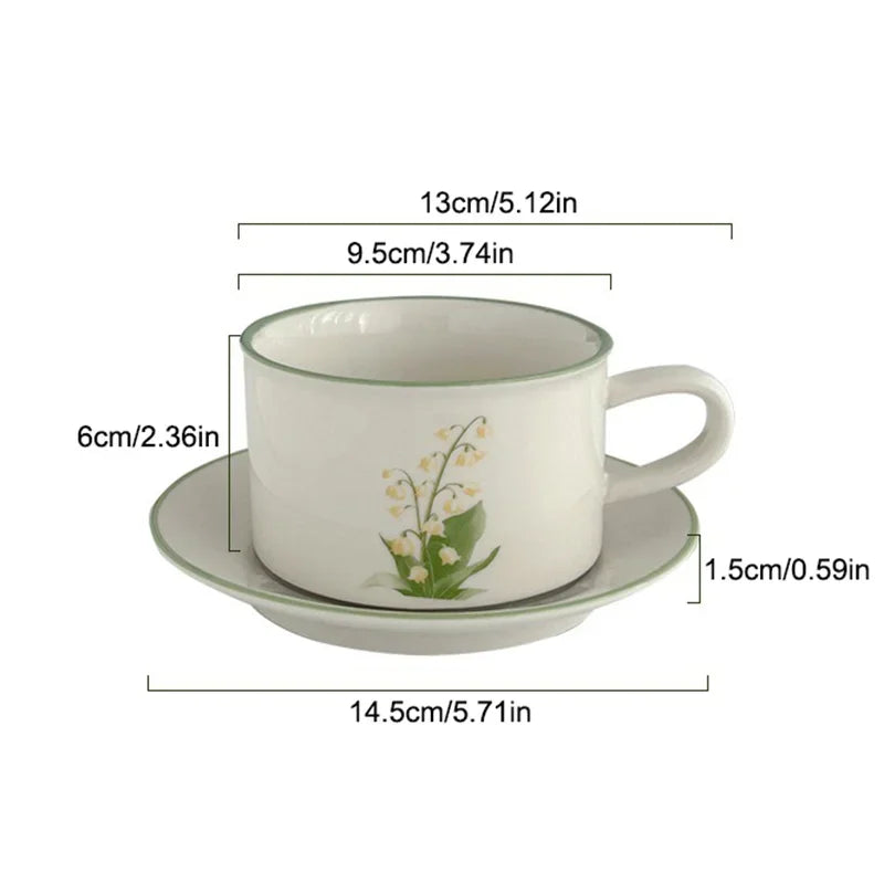 380ml Retro European Style Ceramic Mug Floral pattern Coffee Cup and Saucer Set Exquisite Latte Afternoon Tea cup Dessert Plate.