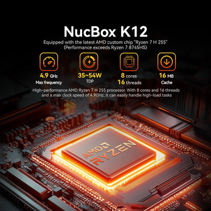 GMKtec K12 Mini PC AMD Ryzen7 H 255 (Upgraded 8745HS) Oculink DDR5 NO RAM NO ROM Desktop Computer Window 11 Pro Gaming PC WIFI6E.