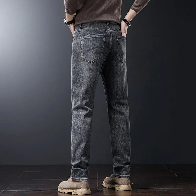 2025 New High Quality Jeans Men Baggy Pants Autumn Straight Cut Loose Solid Denim Pants Streetwear Fashion Pockets Vintage Man.