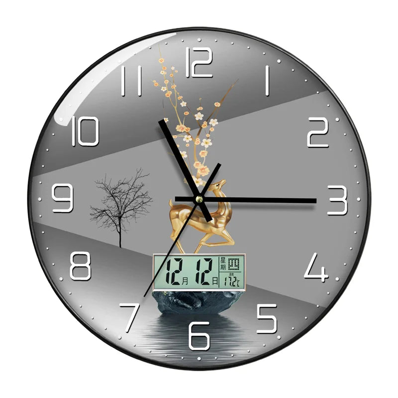 Wanduhr, Wohnzimmer mit Kalender, Zuhause, modisch, einfach, modern, Wanduhr, 2023, neuer Stil, stumm, Licht, Luxus