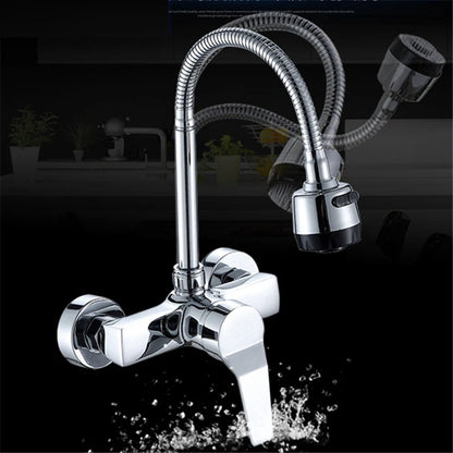LANGYO Hot and cold wall faucet Kitchen sink mixer Double hole faucet Universal rotation Copper faucet Basin Wash hand basin tap