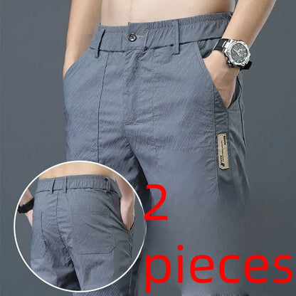 Men's Ice Silk Ultra-thin Casual Pants Korean-style Trendy Loose-fit Straight-leg Lightweight Quick-dry Long Trousers For Summer.