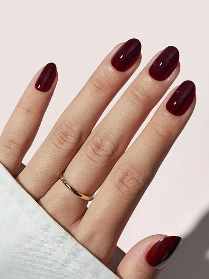 ARTAUG 24PCS Press On Nails Short Almond Wine Red High Saturation Fake Press On Nails  Korean Press On Nails Valentine'S Day.