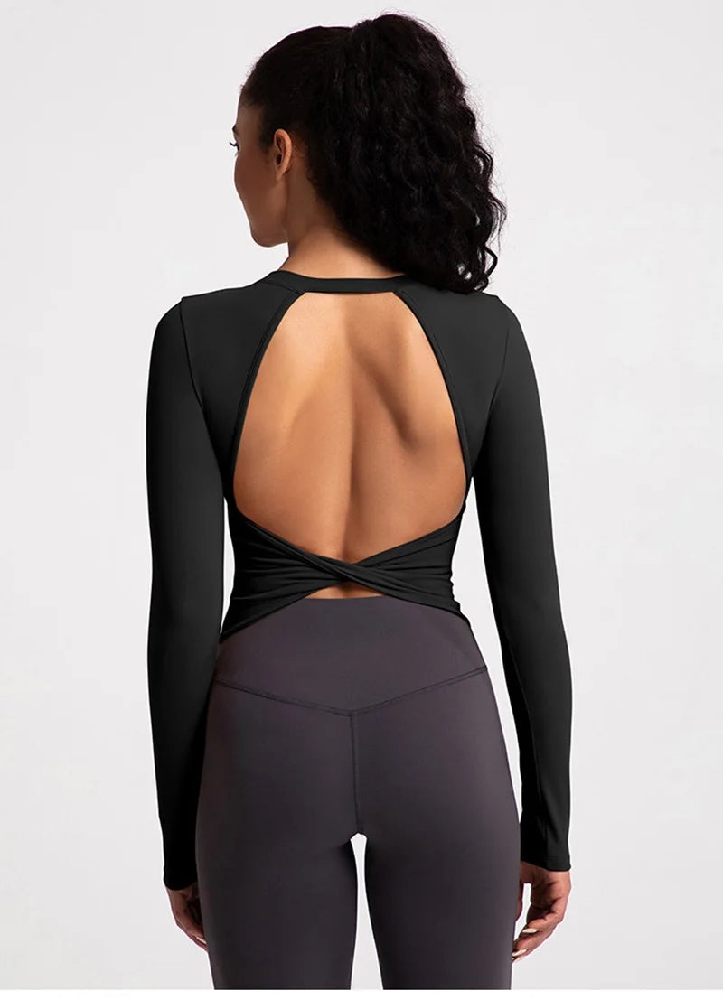 Cloud Hide Black Beauty Back Yoga Shirts Women Long Sleeve Blouse Plus Size Sports Gym Fitness Top Running T-Shirt Workout Shirt.