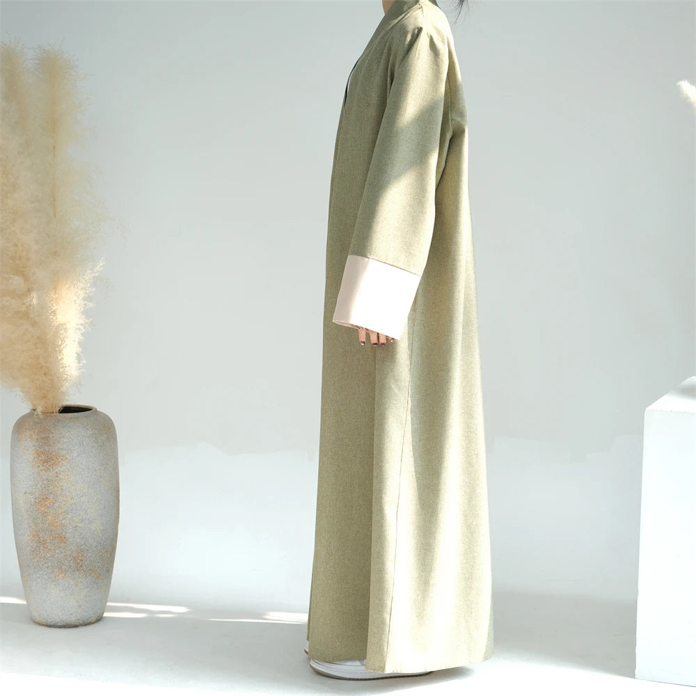 Ramadan Eid Open Linen Abaya Kimono Turkey Islam Muslim Modest Kaftan Dress Prayer Clothes For Women Kebaya Robe Femme Musulmane.