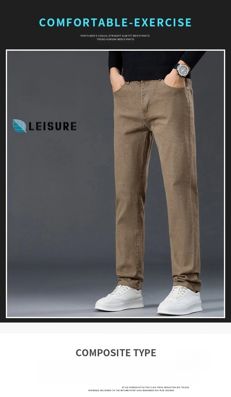 Male Brand Jeans Clothing Light Luxury Stretch Looes Fit Pants Comfortable Soft Business Fashion Straight Casual Denim Trousers.