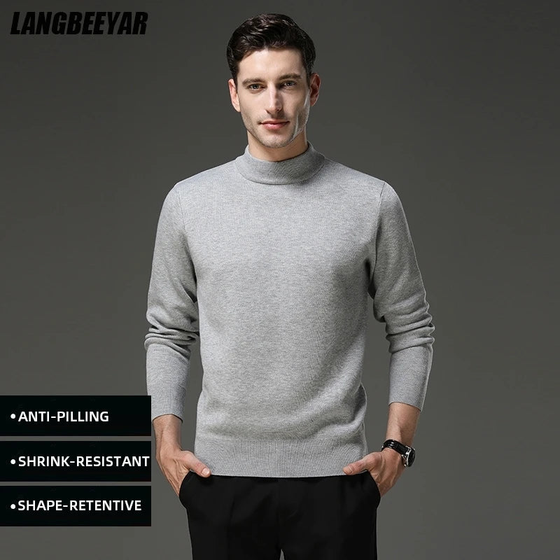 High End Wool Anti-pilling Blended Fashion Brand Half Turtleneck Knit Pullover Casual Sweater Mens Jumper Designer Clothing.