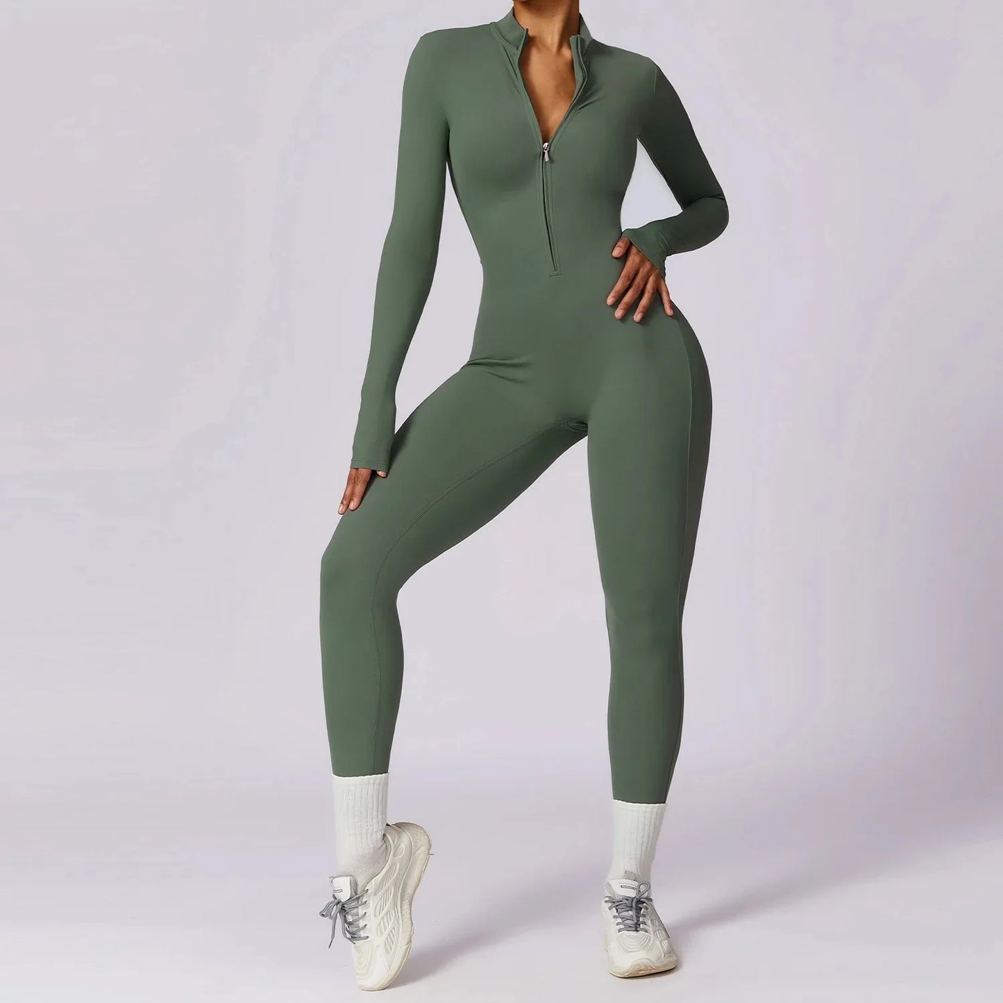 Zipper Sensation Long Sleeve Yoga Suit High Intensity Fitness Sports Bodysuit Tight Fit Clothing 8306 One Piece Suit