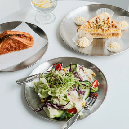 4pcs stainless steel silver plates, Korean style grilled meat plates, household circular trays, bone plates, cake plates.