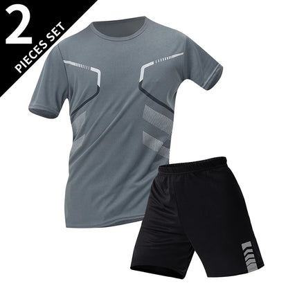 2/4/6 Pcs Plus Size Men's Quick-drying Short-sleeved Shorts Suit Men's Leisure Sports Running Fitness T-shirt Joker Shorts Teen