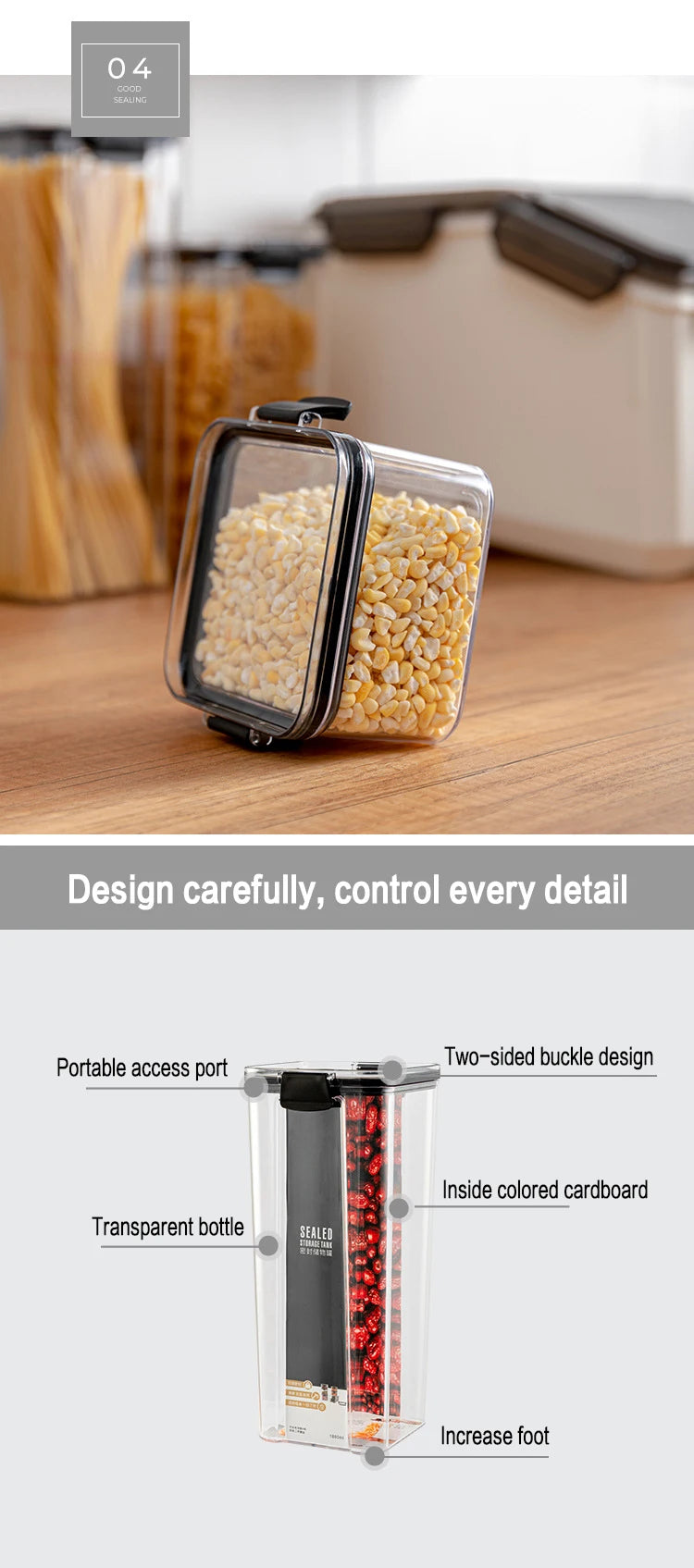 Dry Food Storage Box Food Containers Transparent Stackable Kitchen Spaghetti Noodles Sealed Tank Cans Organizers Bottles