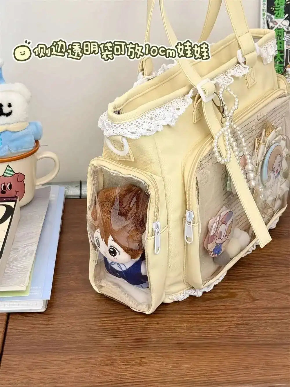 New Y2K Cute Japanese Ita Bag Lolita Girl Transparent Shoulder Tote Bag Large Capacity Crossbody Casual Bag DIY Display Handbags.