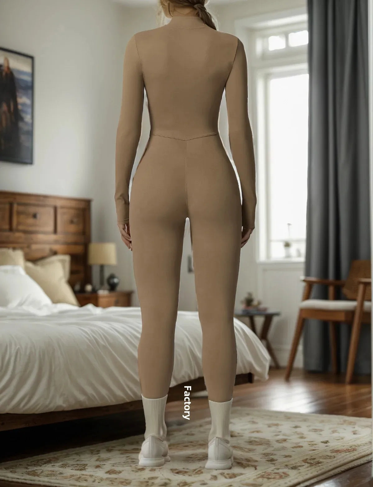 European And American Cross-Border Autumn Winter Zipper-Up Long Sleeve Yoga Onesie Women's Sports Fitness Seamless Bodysuit.