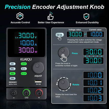 KUAIQU 200V 300V 1A DC Power Supply, 30V Programmable Adjustable Regulated Lab Bench Power Supply with PC Software,Output Switch.