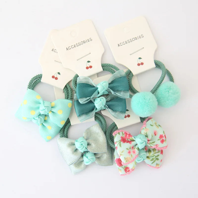 10Pcs/Lot, Elastic Hair Bow Clips for Children, Children's Headwear Hair Accessories for girls, Cute Hair ties, Lovely Hair Rope