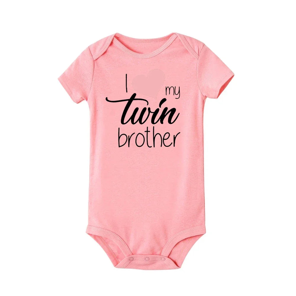 Zwillinge Säuglings-Body „I Love My Twin Sister Brother“ für Neugeborene, Jungen und Mädchen, kurzärmelig, Overall, Kleinkind-Kleidung, Baby-Geschenk-Strampler