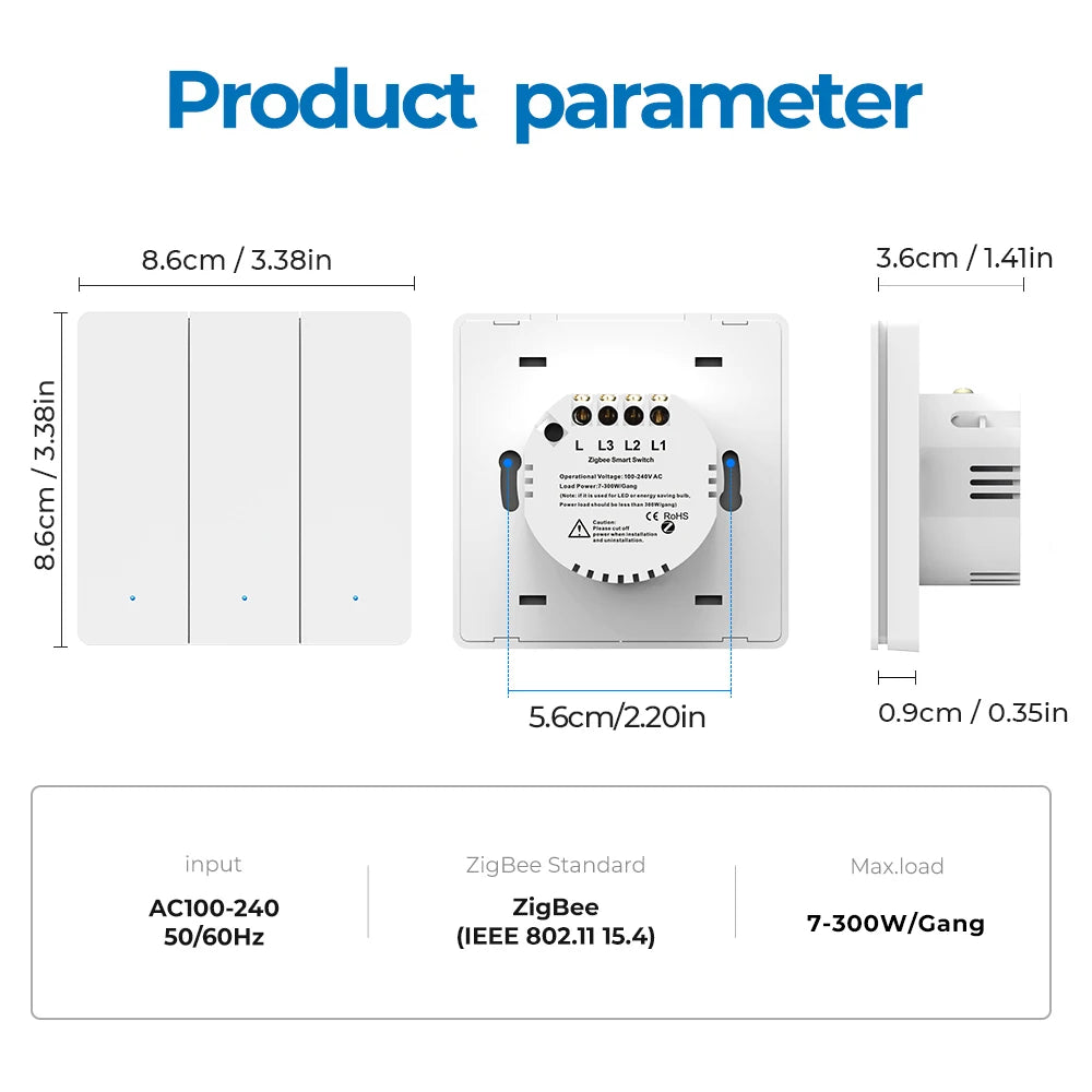 1/2/3gang Tuya EU Zigbee3.0 Smart Switch Kein Neutralleiter Wandlichtschalter Push Button Smart Life APP Funktioniert mit Alexa Google.