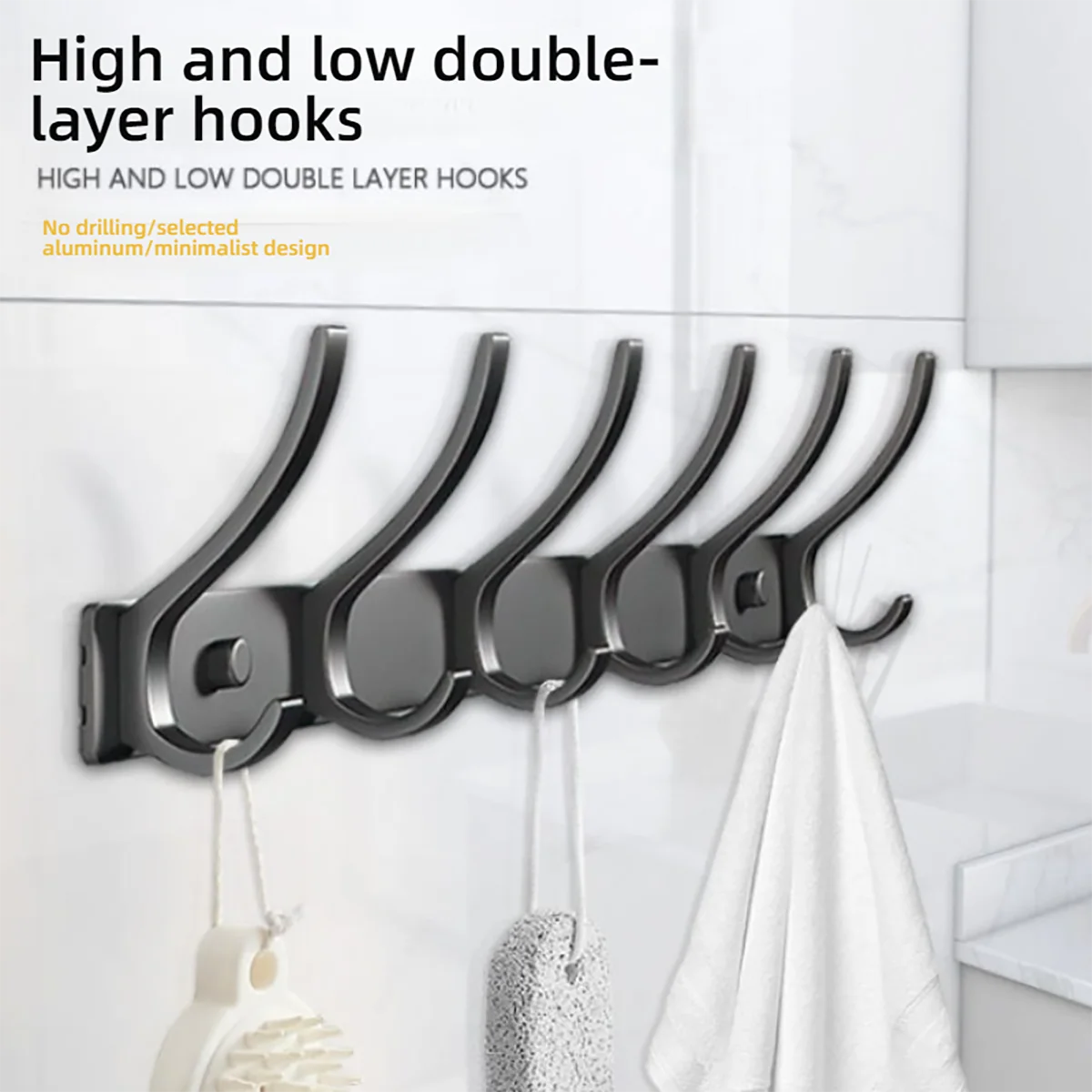 Space Aluminium-Badezimmerhaken hinter der Tür, hohllose Badezimmerhaken, Schlafzimmeraufbewahrung, Wandaufhängerhaken