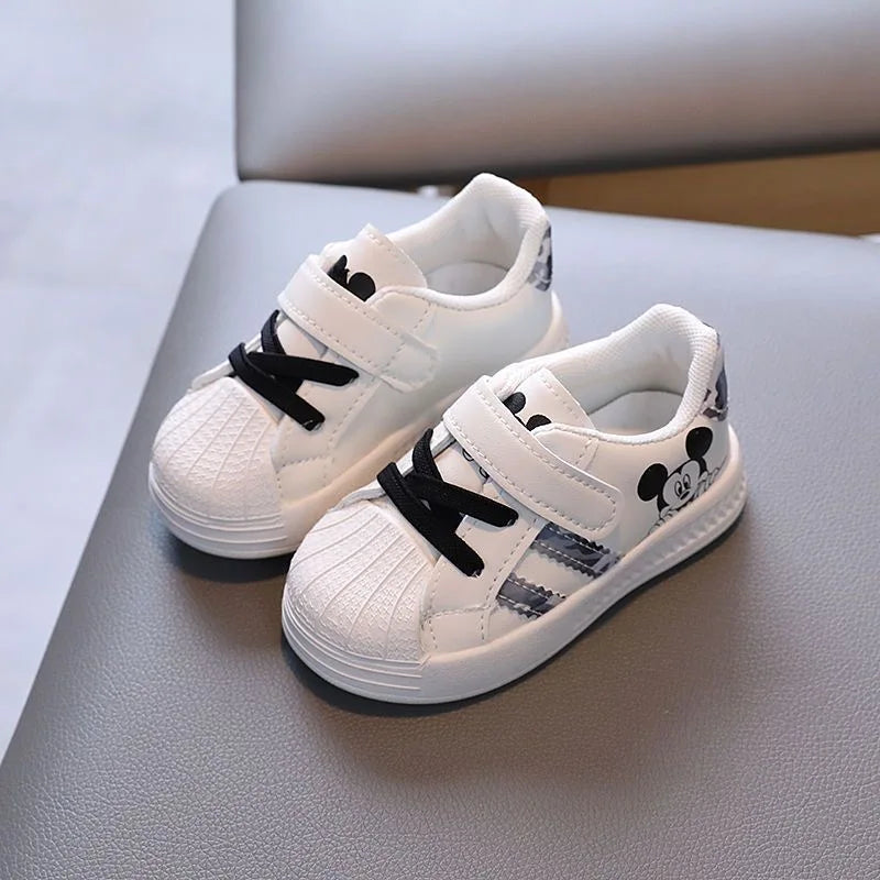 Disney White Casual Shoes For Baby Boy Girl Brand Children Sneaker Mickey Mouse Kids Shoes Toddler Walking Shoes Size 15-25.