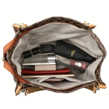 Vintage Geometric Tote Bag Synthetic Leather Letter "M" Design for Women Handbag Shoulder Bag Large Capacity Shopping Travel Bag